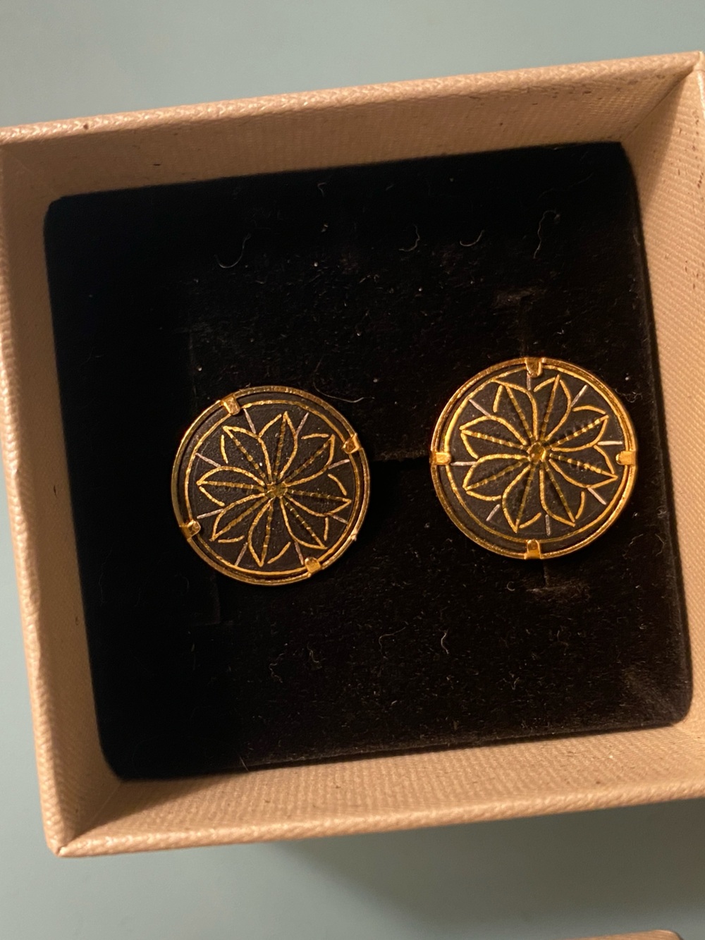 24k gold Spanish damasquiado style earrings